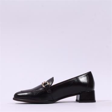 Wonders Alondra Block Heel Link Loafer - Black Leather